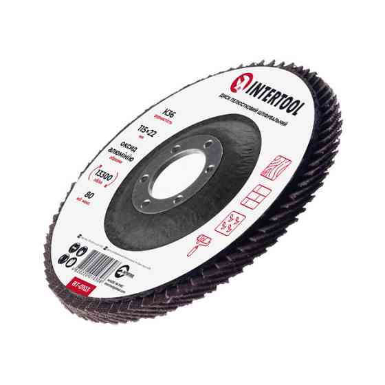 Диск шліфувальний пелюстковий, 115×22 мм, зерно K36, 13300 об/хв INTERTOOL BT-0103 Київ