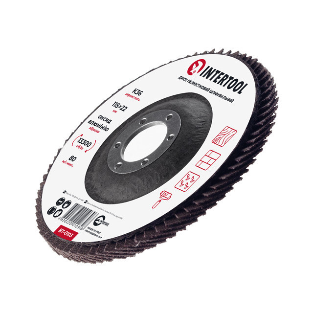 Диск шліфувальний пелюстковий, 115×22 мм, зерно K36, 13300 об/хв INTERTOOL BT-0103 Киев - изображение 3