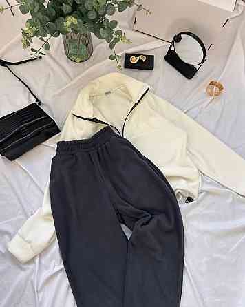 Женский теплый оверсайз костюм двойка: кофта и брюки из двухстороннего флиса Графит, 48/52 Одесса