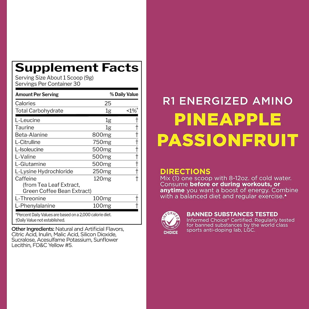 Комплекс аминокислот Rule 1 Energized Amino 270g (Pineapple Passionfruit) Луцк - изображение 2