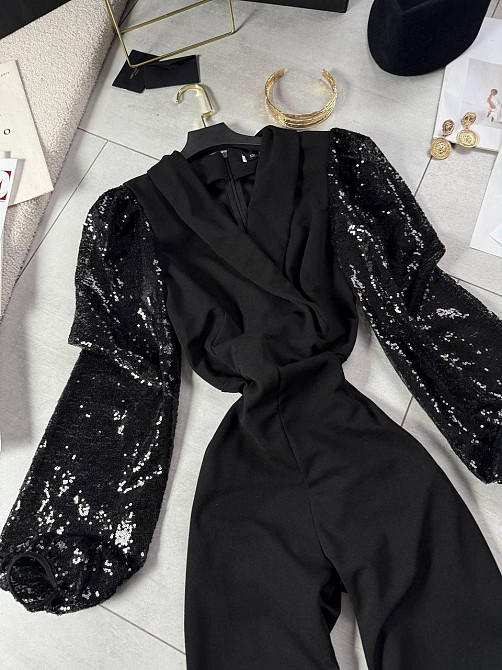 Жіночий стильний вечірній прямий комбінезон  креп дайвінг+пайєтка Одеса - фото 10