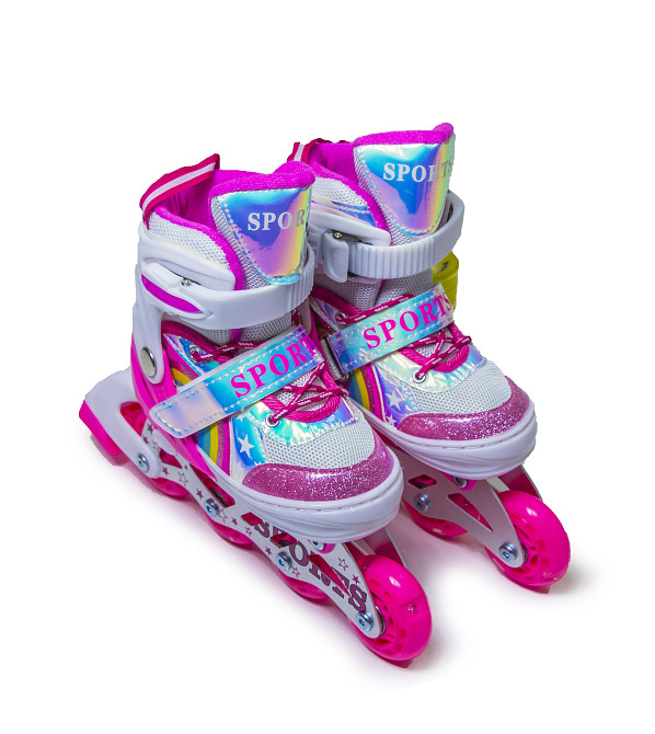 Детские раздвижные ролики Rainbow Scale Sports розовые, размер 29-33. Все колеса светятся Одесса - изображение 6