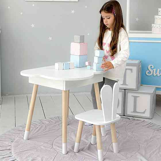 Новинка! Стол тучка с нишей и стульчик зайчик белые 41008 Киев