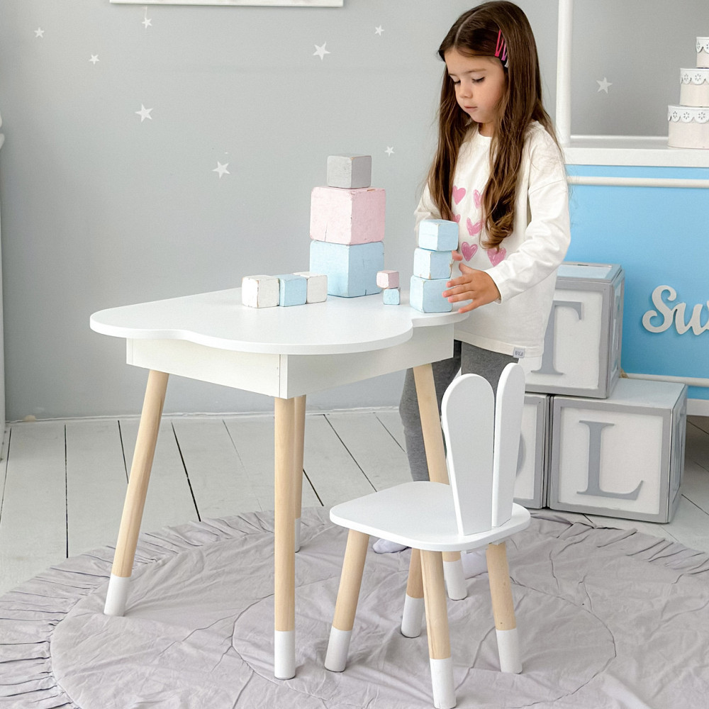 Новинка! Стол тучка с нишей и стульчик зайчик белые 41008 Киев - изображение 1