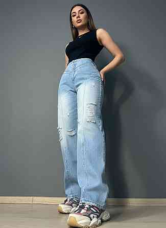 Джинси жіночі Jeandia 369 straight fit на кокетці зі швами рвані блакитні, блакитний, 34, 34, 68 см, 96 см Київ