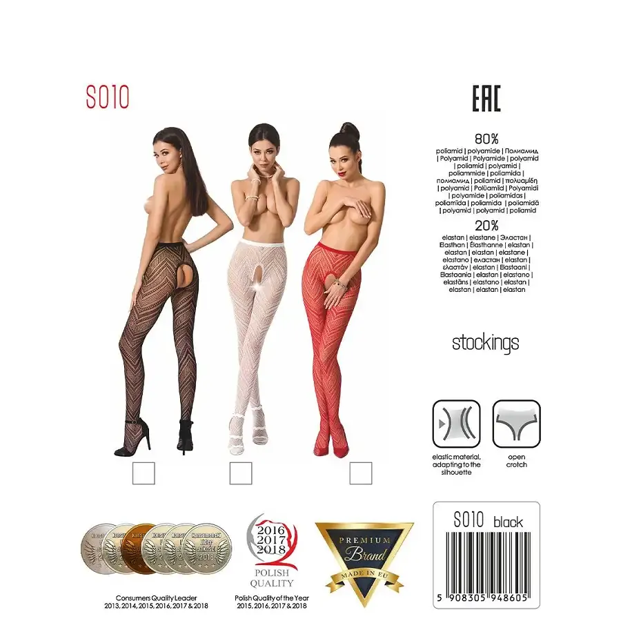 Еротичні колготки-бодістокінг Passion S010 black, з доступом, геометричний малюнок Львов - изображение 8