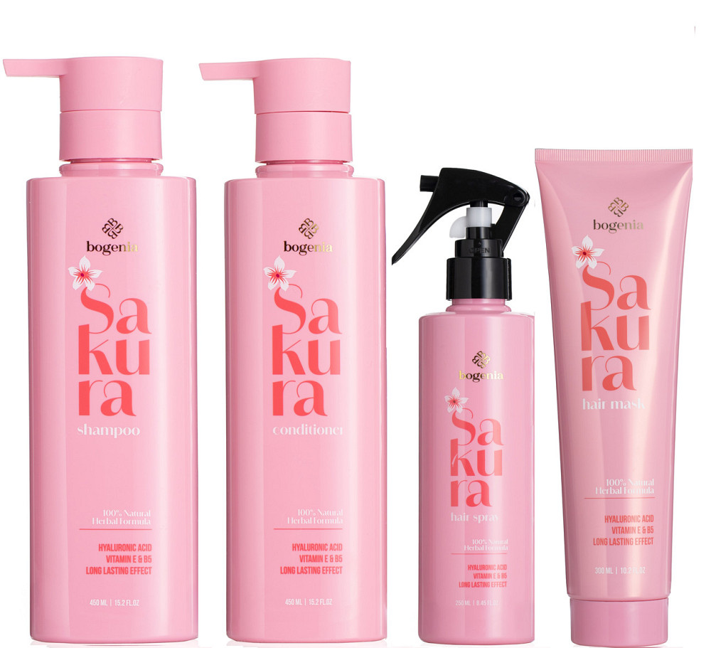 Набір для догляду за волоссям Bogenia Sakura (Шампунь Кондиціонер Маска Термозахист) Запоріжжя - фото 1