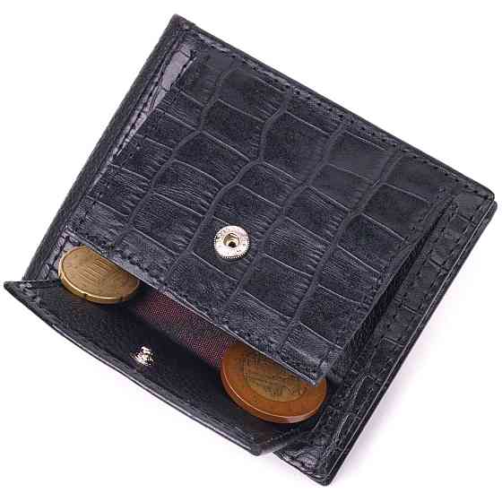 Мужской зажим с монетницей из натуральной кожи с тиснением под крокодила KARYA 21406 Черный Киев