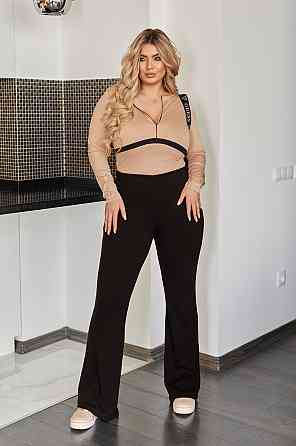 Жіночі трикотажні штани в рубчик "Darcy" | Батал Чорний, 50-52 Київ