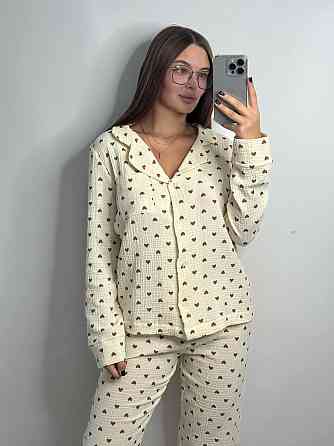 Женский комплект из натуральной ткани Сердечки, Желтый, XL-2XL Харьков