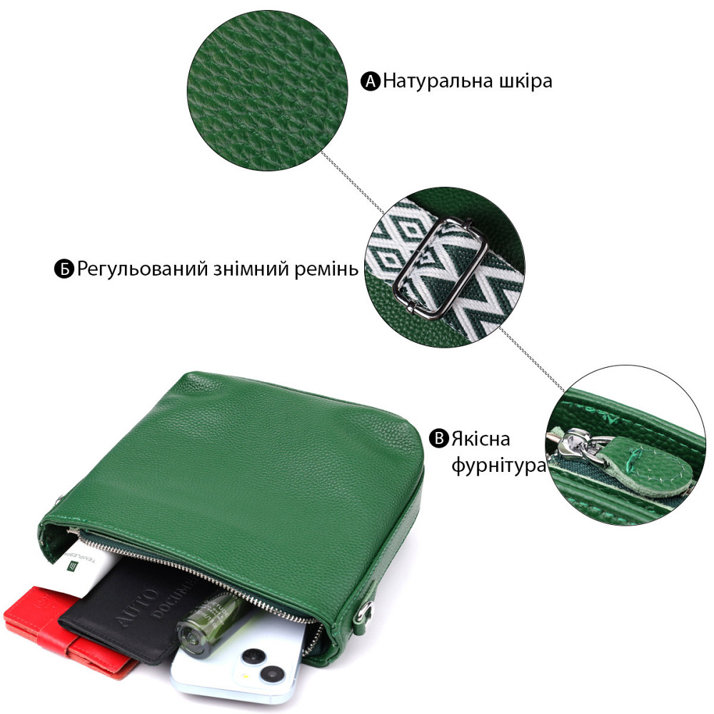 Женская кожаная сумка на каждый день Vintage 22913 Зеленый Киев - изображение 4