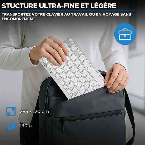 Бездротова клавіатура Bluetooth Bluestork компактна, ультратонка AZERTY, легка тиха міні-клавіатура для Mac, iPad, iPhone біла Київ