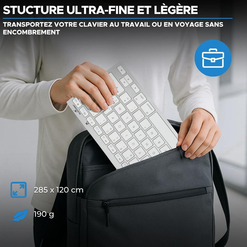 Бездротова клавіатура Bluetooth Bluestork компактна, ультратонка AZERTY, легка тиха міні-клавіатура для Mac, iPad, iPhone біла Київ - фото 6