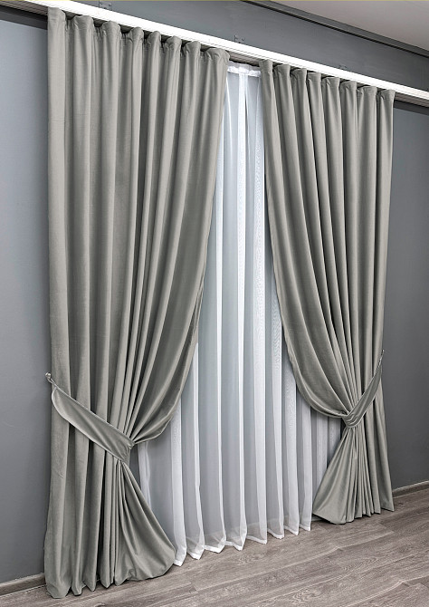 Комплект готовых штор VR-Textil Бархат № 1765ш Светло-серый 150х270 см 2 шт (33-0954) Киев - изображение 3