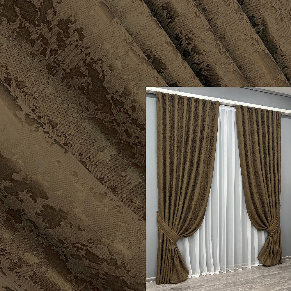 Комплект готовых штор VR-Textil Лен мрамор Pavliani ХО № 1261ш Коричневый 100х280 см 2 шт (31-164) Киев - изображение 9
