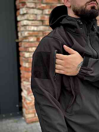 Тактичний демісезонний чоловічий костюм soft shell чорний, військова форма софт шелл з блискавкою Львів