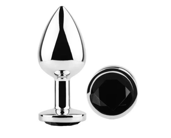 Анальна пробка із кристалом EGZO - Silver Round Plug Black size S Sex Aura Київ