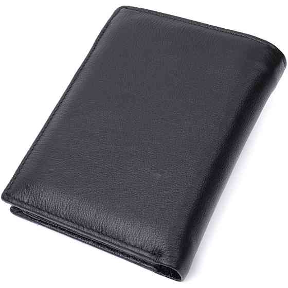 Вертикальне чоловіче портмоне з натуральної шкіри Чорний (ST Leather) Київ