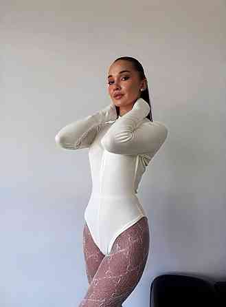 Женский теплый базовый боди на молнии джерси на флисе Молочный, 46/48 Одесса