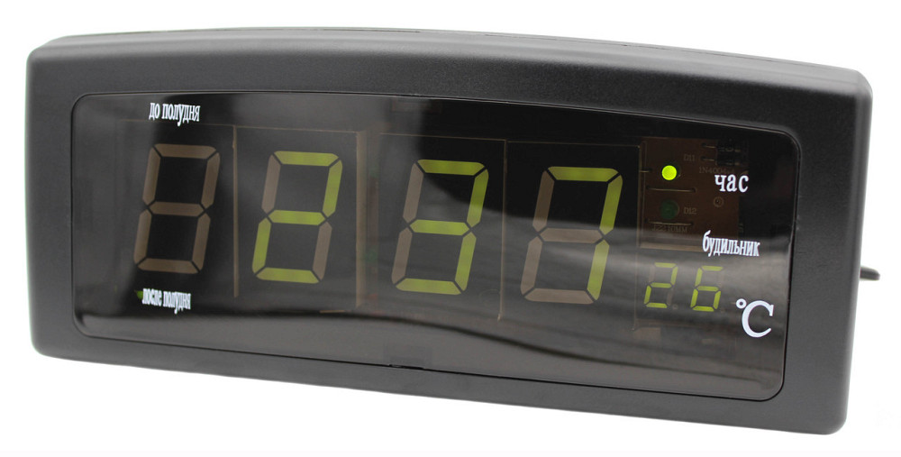 Годинники електронні Caixing CX-818 220V + температура, Зелений Дніпро - фото 2