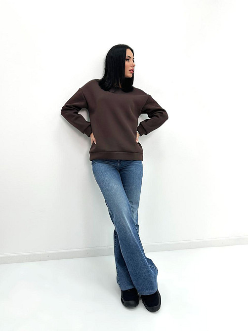 Жіночий теплий батник "Wear" Турція оптом | Норма і батал Шоколадний, 46-48 Київ - фото 3