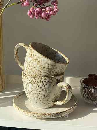 Набір чашок капучино 6 чашок/6 блюдець Olens "Нормандія" 400 мл кераміка 102-0390 для дому та ресторану Київ