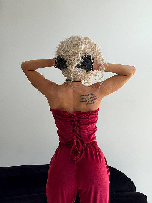 Жіночий велюровий комплект-трійка Бордовий, 42/46 Харків - фото 2