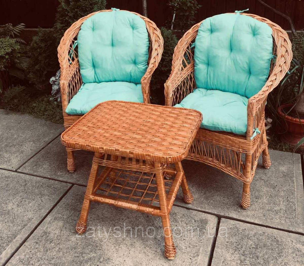 Комплект плетених меблів з журнальним столом |  Меблі з блакитними накидками меблі дачні на пода Київ - фото 4