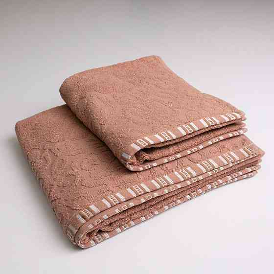 Набор махровых полотенец с орнаментом 2шт GM Textile 50х90см, 70х140см 400г/м2 (Бежевый) Сумы