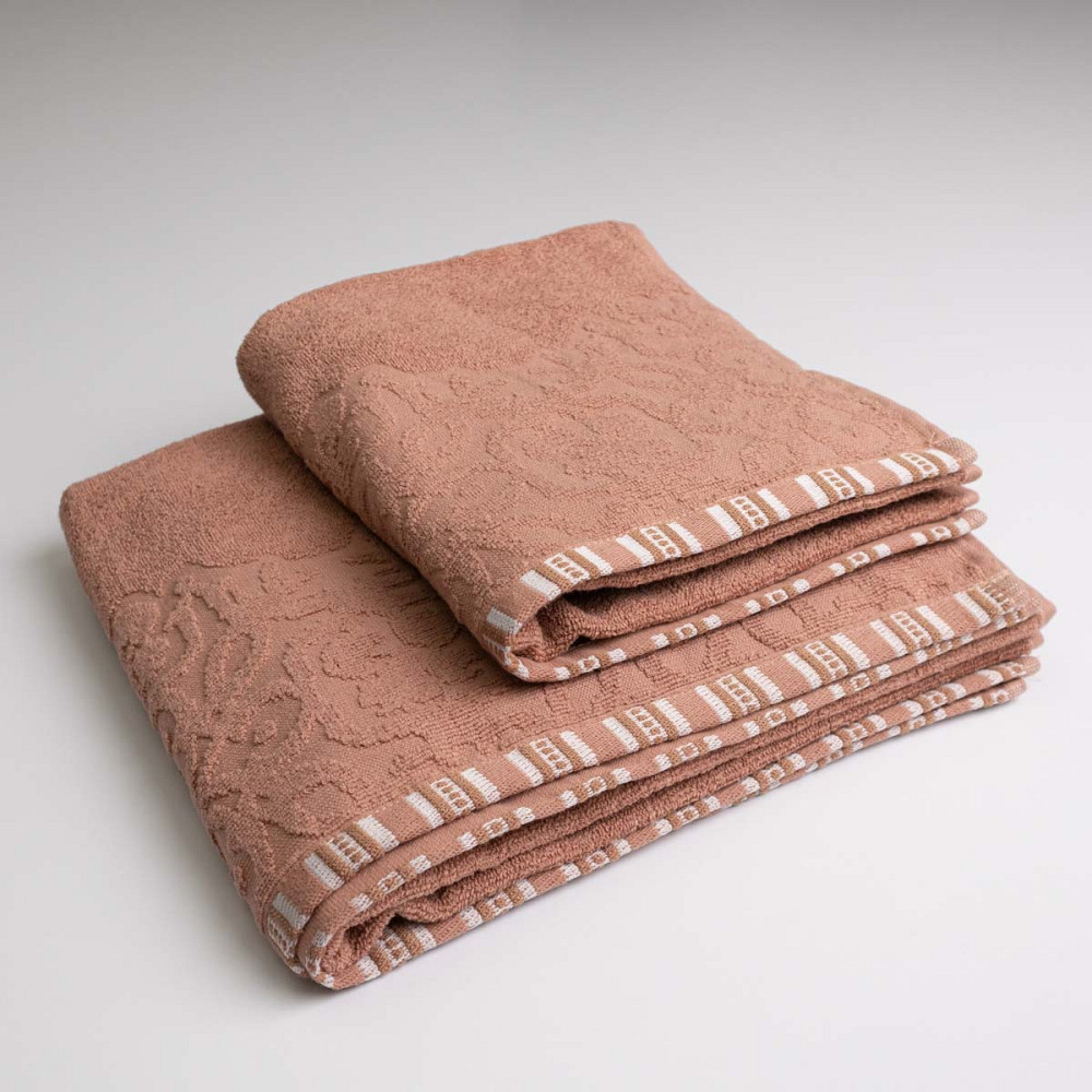 Набір махрових рушників з орнаментом 2шт GM Textile 50х90см, 70х140см 400г/м2 (Бежевий) Суми - фото 1