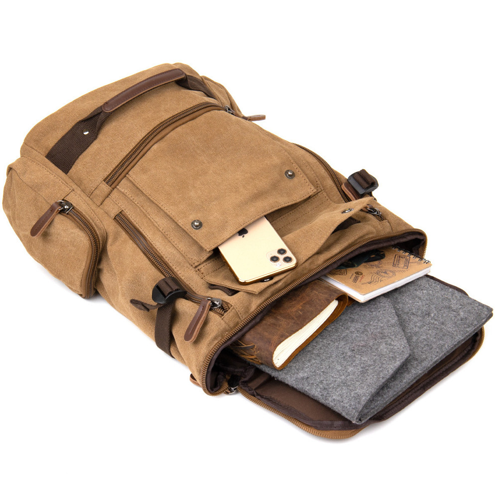 Рюкзак текстильний дорожній унісекс з ручками Vintage 20664 Пісочний Київ - фото 8