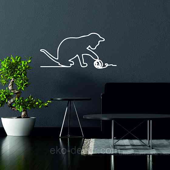 Декоративное настенное 3D Панно «Кот» Декор на стену с объемом 110*52 см, Белый Киев