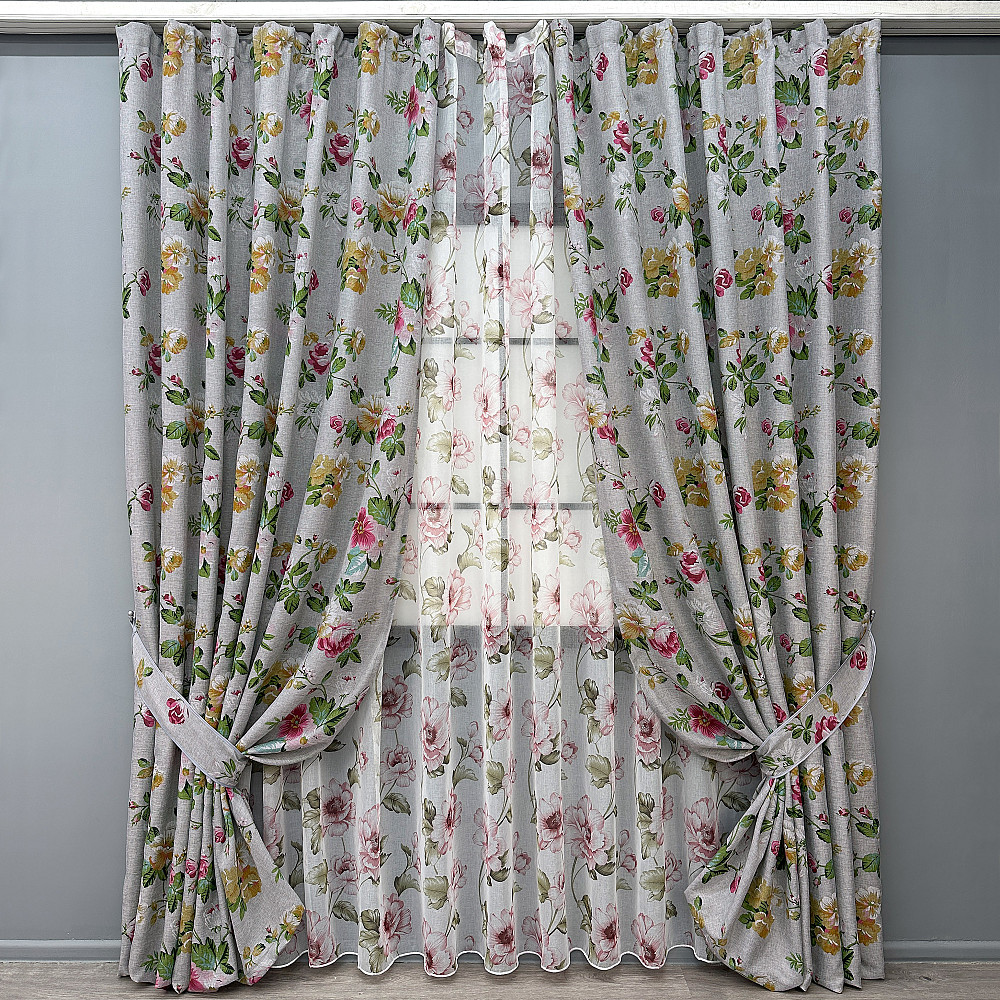 Комплект штор VR-Textil Льон Прованс 150х270 2шт і Тюль 600х270 2083ш-1867т Різнобарвний 71-204/5 Київ - фото 1