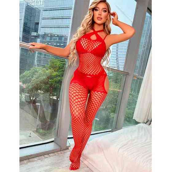 Бодістокінг у велику сітку - Червоний - S/M/L - Еротична білизна Вінниця