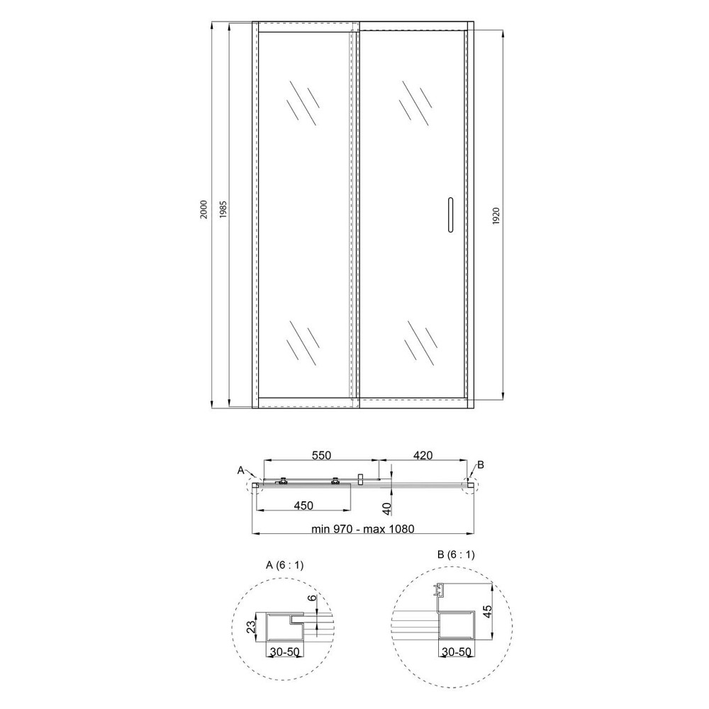 Душевая дверь в нишу Qtap Taurus CRM201-11.C6 97-108x200 см, стекло Clear 6 мм, покрытие CalcLess Киев - изображение 2