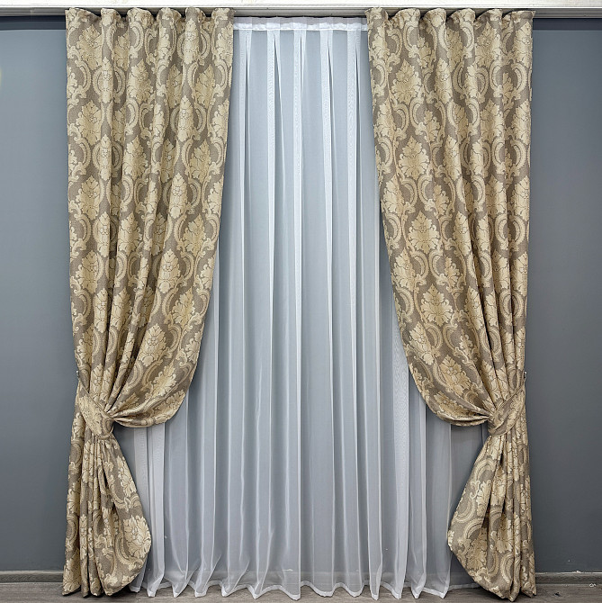 Комплект готових штор VR-Textil Льон Корона Марія № 1271ш Капучино з бежевим 100х270 см 2 шт (31-542) Київ - фото 2