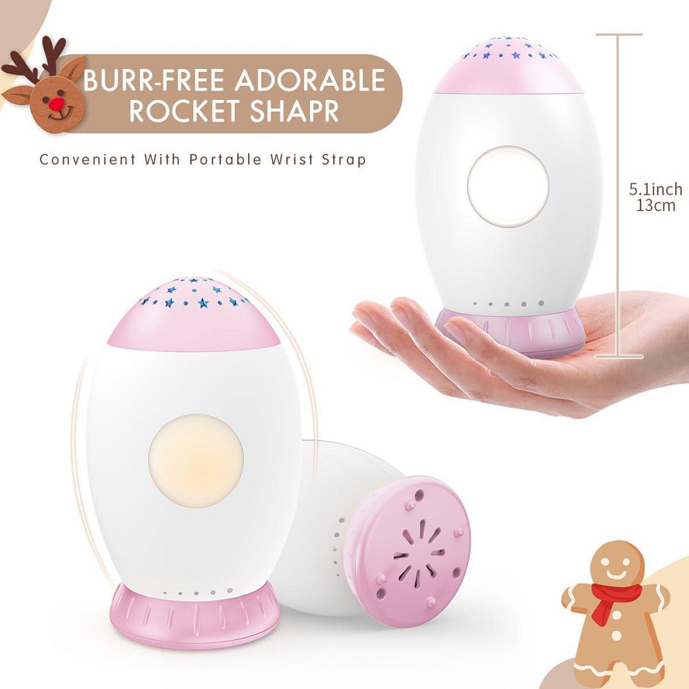 Нічник-проектор для дітей з білим шумом та колисковими, авто-таймер 30/60/90 хв, 8 пісень, 6 звуків, USB-зарядка, рожевий Київ - фото 6