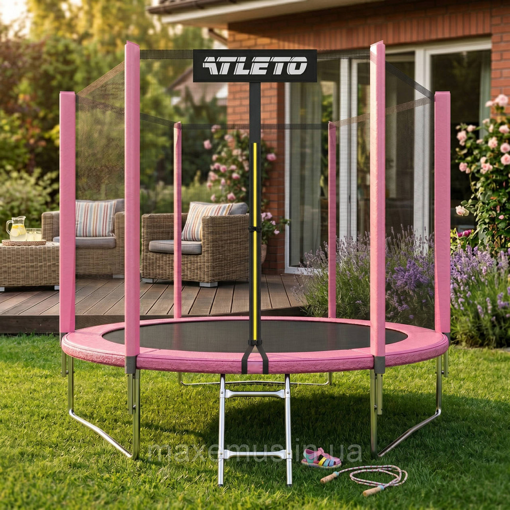 Детский батут с защитной сеткой и лестницей Atleto 252 см (8 ft) Розовый для улицы и дачи (+ Перчатки в подарок) Мостиська - фото 14
