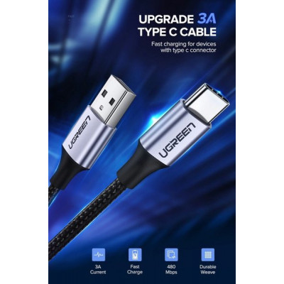 Дата кабель USB 2.0 AM to Type-C 1.5m US288 Aluminum Braid (Black) Ugreen (60127) Винница - изображение 2