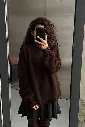 Женский уютный оверсайз свитер машинная вязка Шоколад Одесса