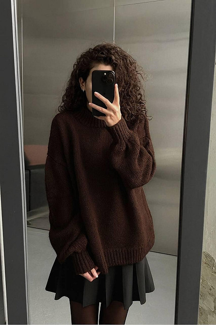 Женский уютный оверсайз свитер машинная вязка Шоколад Одесса - изображение 2