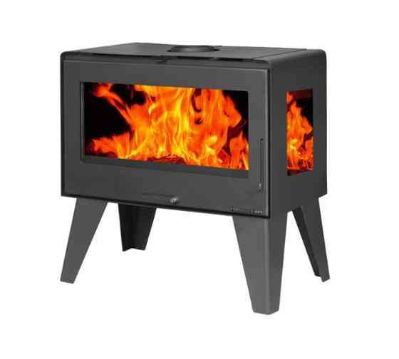 Піч-камін на дровах Hosseven 5071 L 10 кВт панорамна три скла на високих ніжках сталева буржуйка з шамотом верхній димохід Київ