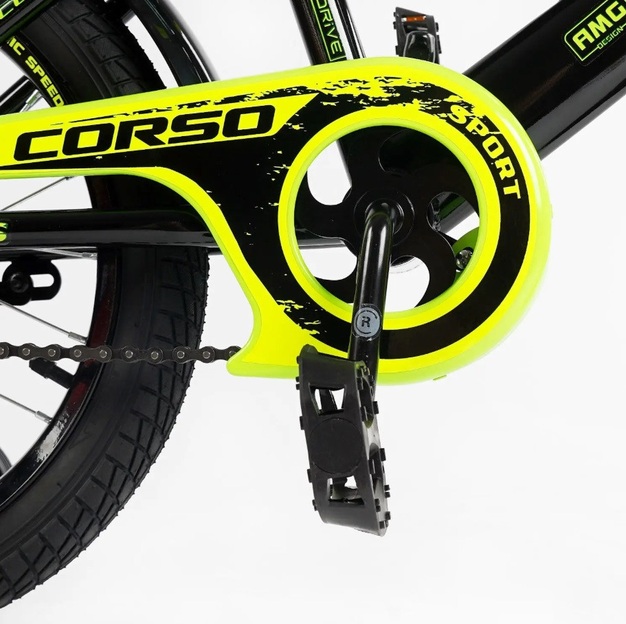 Велосипед 2-х колісний CORSO MAXIS 16 дюймів ручне гальмо додаткові колеса Чорно-жовтий (CL-16338) Чернігів - фото 3