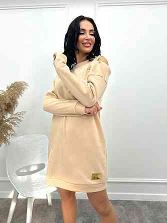 Повседневное теплое платье с булавкой Moana батал 50-52, Бежевый Киев