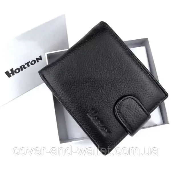 Невеликий чоловічий гаманець із натуральної шкіри флотар чорного кольору Horton 208 Київ - фото 10