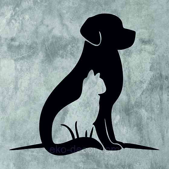 Декоративне настінне 3D Панно «Собака та кіт» Декор на стіну з об'ємом Київ