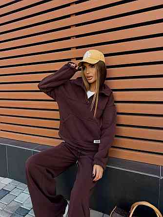 Жіночий стильний теплий повсякденний костюм-двійка на флісі Шоколад, 42/44 Одеса