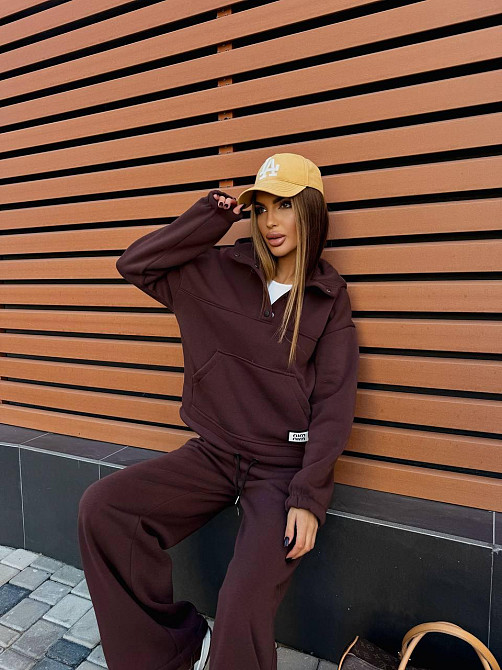 Жіночий стильний теплий повсякденний костюм-двійка на флісі Шоколад, 42/44 Одеса - фото 5