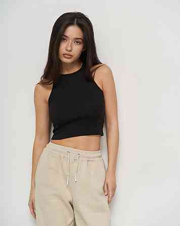 Майка женская укороченная - кроп-топ - в рубчик Ozkan 26814 L, Черный Киев