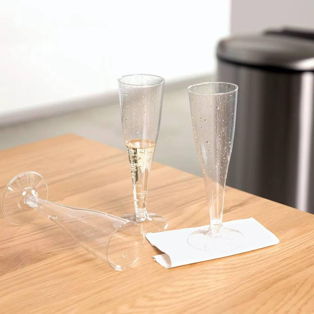 Набор пластиковых бокалов для шампанского 6 шт премиум класса 133 мл,праздничные с золотистыми блестками Каменец-Подольский - изображение 4